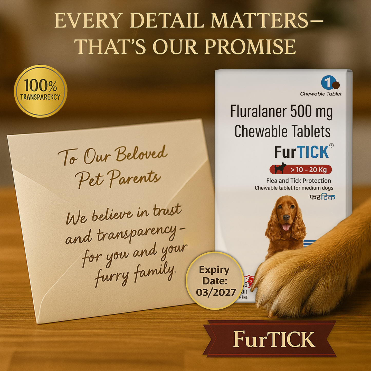 Richpet Furtick Fluralaner 500mg Flea and Tick Tablet for Dogs (10-20kg)| 3-Month Protection Against Fleas,Ticks & Mites