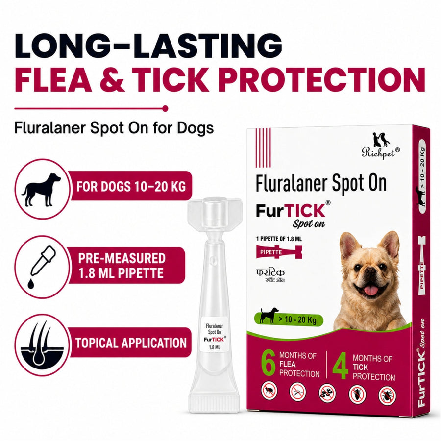 FurTick Fluralaner Spot On for Dogs (10–20 kg), Tick and Flea Remover for Dogs | Topical Pipette Up to 6 Months Flea & 4 Months Tick Protection - Richpet StoreRichpet Store
