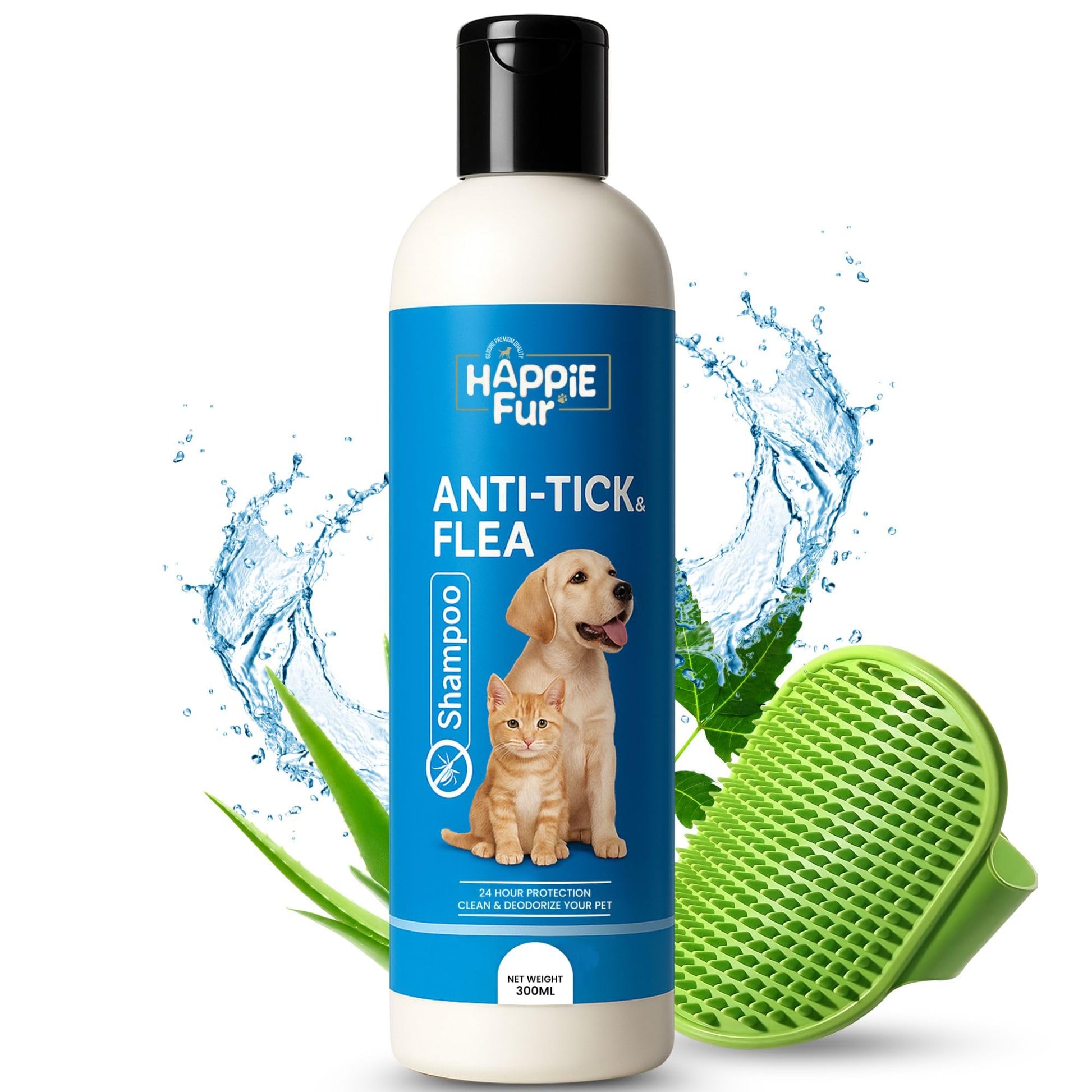 Richpet Anti Tick & Flea Pet Shampoo (300ml) — Natural Neem & Aloe Vera Formula | Optional Bath Brush Combo - Richpet StoreRichpet Store