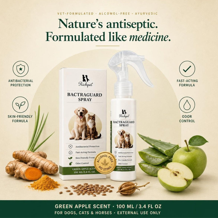 Richpet Bactraguard Antibacterial Skin Spray for Dogs & Cats | Green Apple Scent | Cleanses, Protects & Controls Odour (100ml) - Richpet StoreRichpet Store