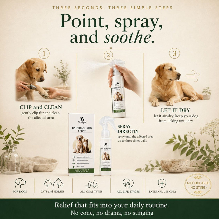 Richpet Bactraguard Antibacterial Skin Spray for Dogs & Cats | Green Apple Scent | Cleanses, Protects & Controls Odour (100ml) - Richpet StoreRichpet Store