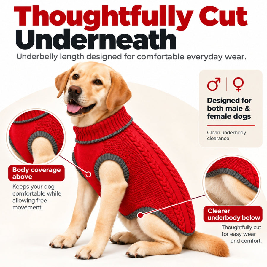 Richpet Cozy Knit Turtleneck Dog Sweater | Soft Stretchable Acrylic Winter Pullover | Machine Washable | Dark Red - Richpet StoreRichpet Store