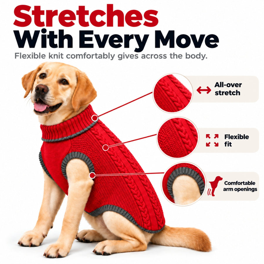 Richpet Cozy Knit Turtleneck Dog Sweater | Soft Stretchable Acrylic Winter Pullover | Machine Washable | Dark Red - Richpet StoreRichpet Store