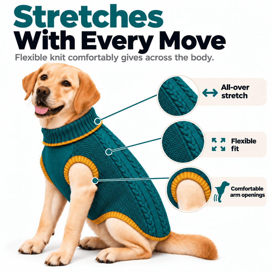 Richpet Cozy Knit Turtleneck Dog Sweater | Soft Stretchable Acrylic Winter Pullover | Machine Washable | Green - Richpet StoreRichpet Store