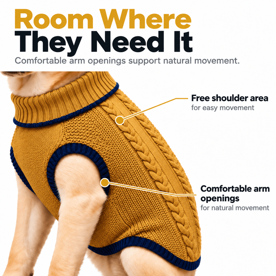 Richpet Cozy Knit Turtleneck Dog Sweater | Soft Stretchable Acrylic Winter Pullover | Machine Washable | Mustard - Richpet StoreRichpet Store