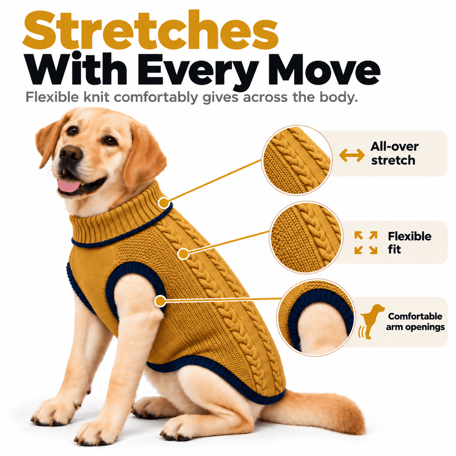 Richpet Cozy Knit Turtleneck Dog Sweater | Soft Stretchable Acrylic Winter Pullover | Machine Washable | Mustard - Richpet StoreRichpet Store