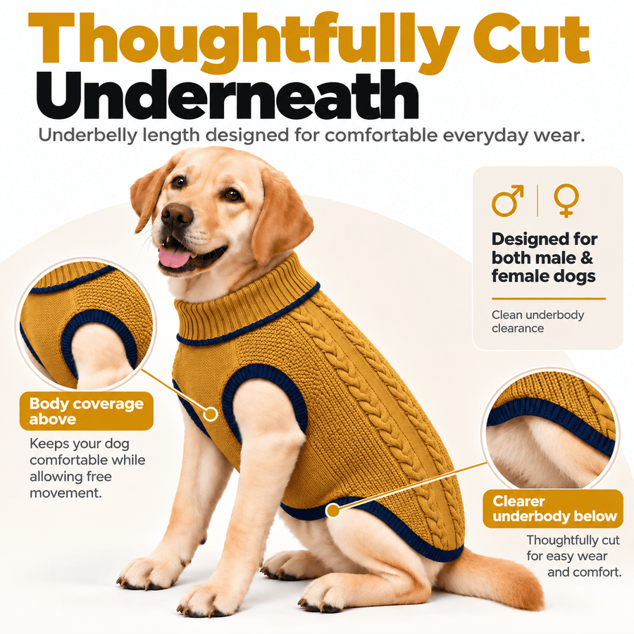 Richpet Cozy Knit Turtleneck Dog Sweater | Soft Stretchable Acrylic Winter Pullover | Machine Washable | Mustard - Richpet StoreRichpet Store