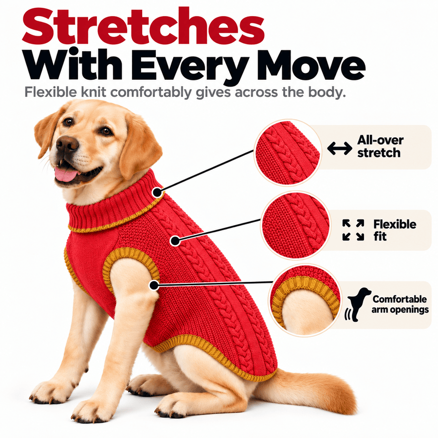 Richpet Cozy Knit Turtleneck Dog Sweater | Soft Stretchable Acrylic Winter Pullover | Machine Washable | Red - Richpet StoreRichpet Store