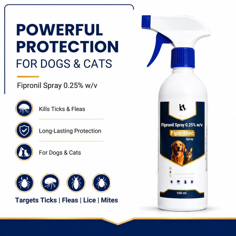 Richpet Fipo-Mec Fipronil Spray 0.25% 100ml | Kills Ticks, Fleas, Lice & Mites | Dogs & Cats | Safe for Pregnant, Lactating & Unweaned Pets - Richpet StoreRichpet Store