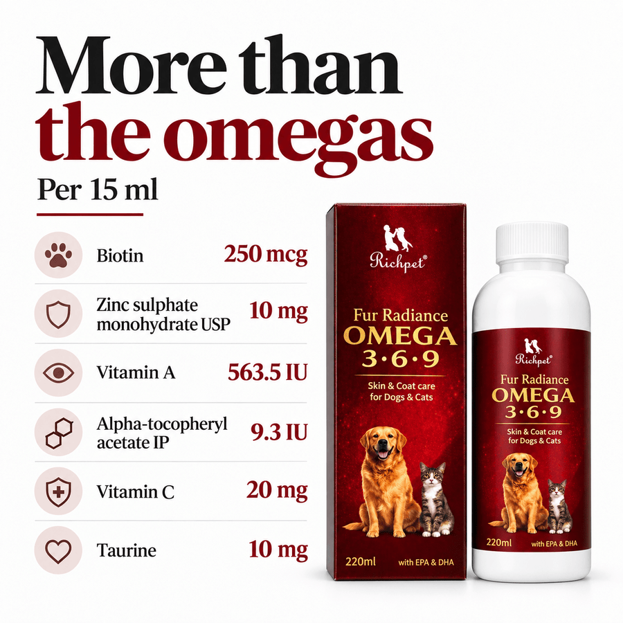Richpet Fur Radiance Omega 3-6-9 for Dogs & Cats, Skin & Coat Oil with EPA & DHA (220ml) - Richpet StoreRichpet Store