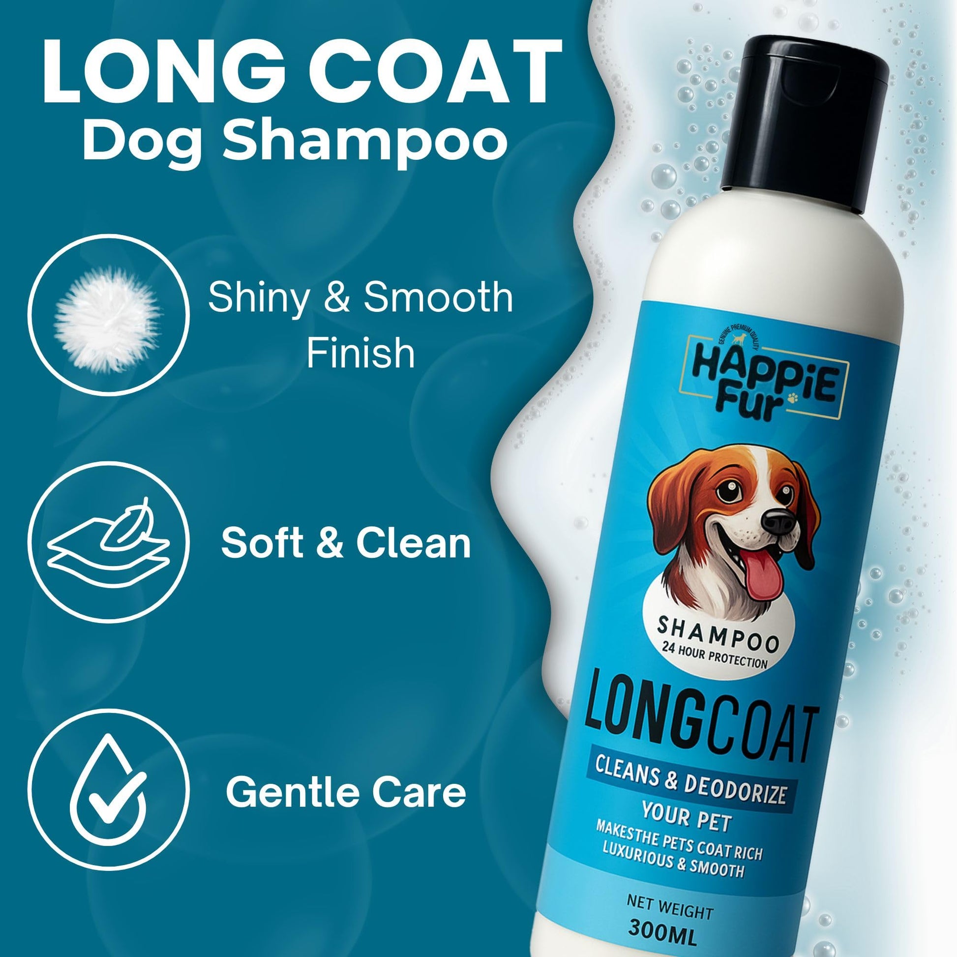 Richpet Long Coat Pet Shampoo (300ml) — Nourishing Care for Soft, Tangle - Free Fur | Optional Bath Brush Combo - Richpet StoreRichpet Store
