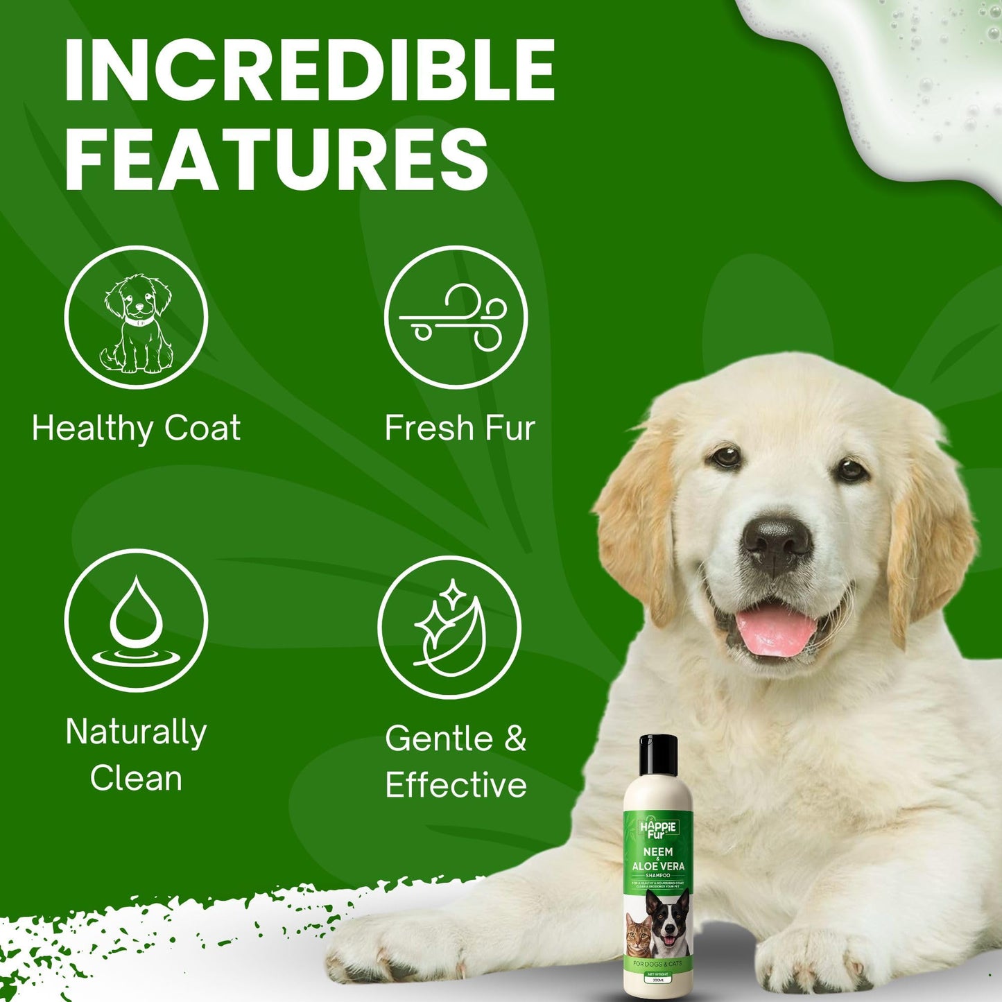 Richpet Neem & Aloe Vera Pet Shampoo (300ml) — Gentle Cleanse, Odour Control & Soft Coat | Optional Bath Brush Combo - Richpet StoreRichpet Store