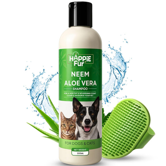 Richpet Neem & Aloe Vera Pet Shampoo (300ml) — Gentle Cleanse, Odour Control & Soft Coat | Optional Bath Brush Combo - Richpet StoreRichpet Store