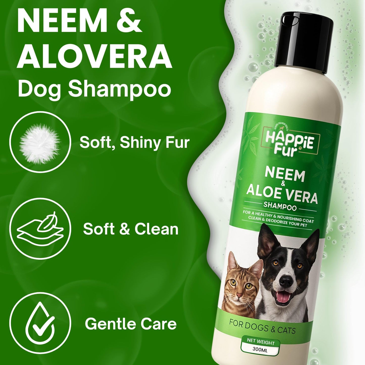 Richpet Neem & Aloe Vera Pet Shampoo (300ml) — Gentle Cleanse, Odour Control & Soft Coat | Optional Bath Brush Combo - Richpet StoreRichpet Store