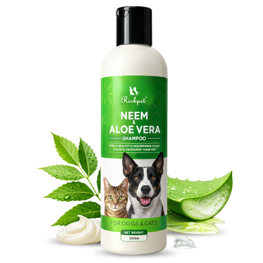 Richpet™ Neem & Aloevera Pet Shampoo, (300ml) with Bath Scrubber - Richpet StoreRichpet Store