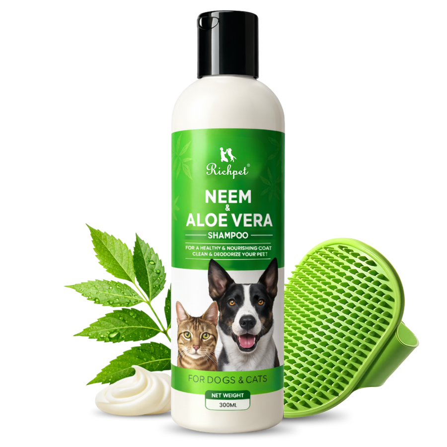 Richpet™ Neem & Aloevera Pet Shampoo, (300ml) with Bath Scrubber - Richpet StoreRichpet Store