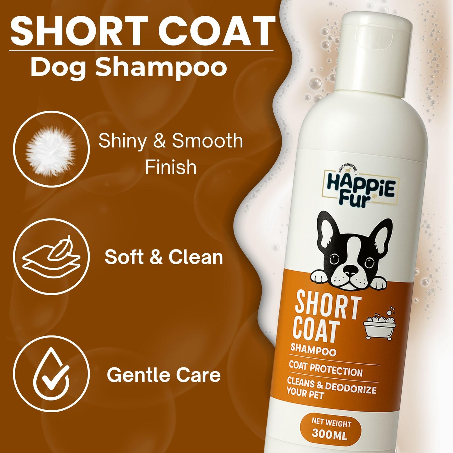 Richpet Short Coat Pet Shampoo (300ml + Bath Brush) — Gentle Cleansing for Smooth, Odour - Free Fur - Richpet StoreRichpet Store