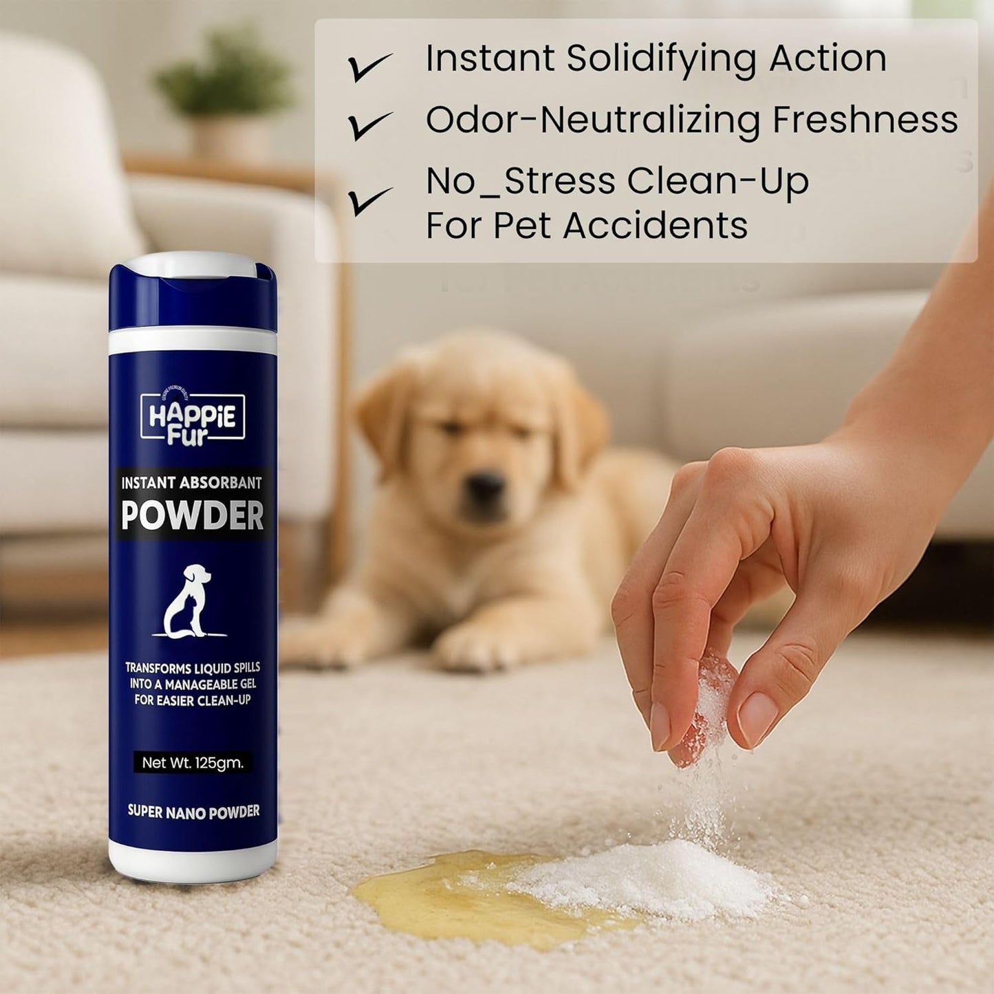 Richpet Super Nano Urine Absorbent Powder (125g) – Instantly Solidifies Pet Urine, Vomit & Diarrhea for Quick, Odor - Free Cleanup on Multiple Surfaces - Richpet StoreRichpet Store