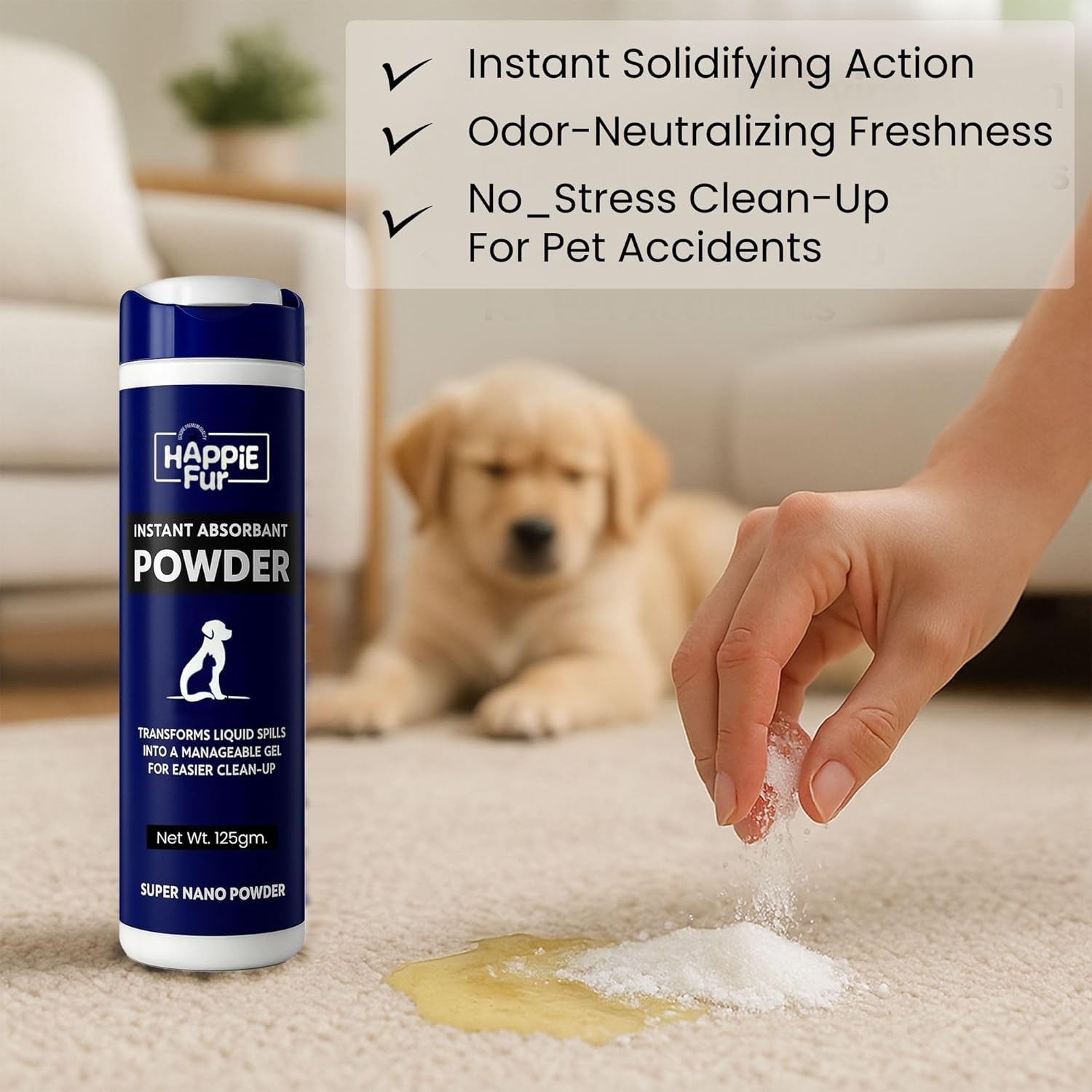 Richpet Super Nano Urine Absorbent Powder (125g) – Instantly Solidifies Pet Urine, Vomit & Diarrhea for Quick, Odor - Free Cleanup on Multiple Surfaces - Richpet StoreRichpet Store