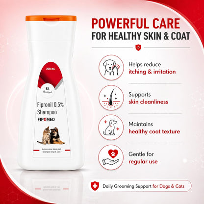 Fipronil 0.5% Medicated Flea & Tick Shampoo for Dogs & Cats | Antimicrobial Pet Shampoo for Flea, Tick & Skin Hygiene Care | Deep Cleansing Formula | 200 ml - Richpet StoreRichpet Store