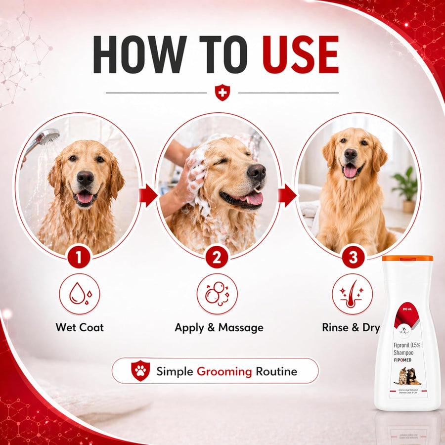Fipronil 0.5% Medicated Flea & Tick Shampoo for Dogs & Cats | Antimicrobial Pet Shampoo for Flea, Tick & Skin Hygiene Care | Deep Cleansing Formula | 200 ml - Richpet StoreRichpet Store