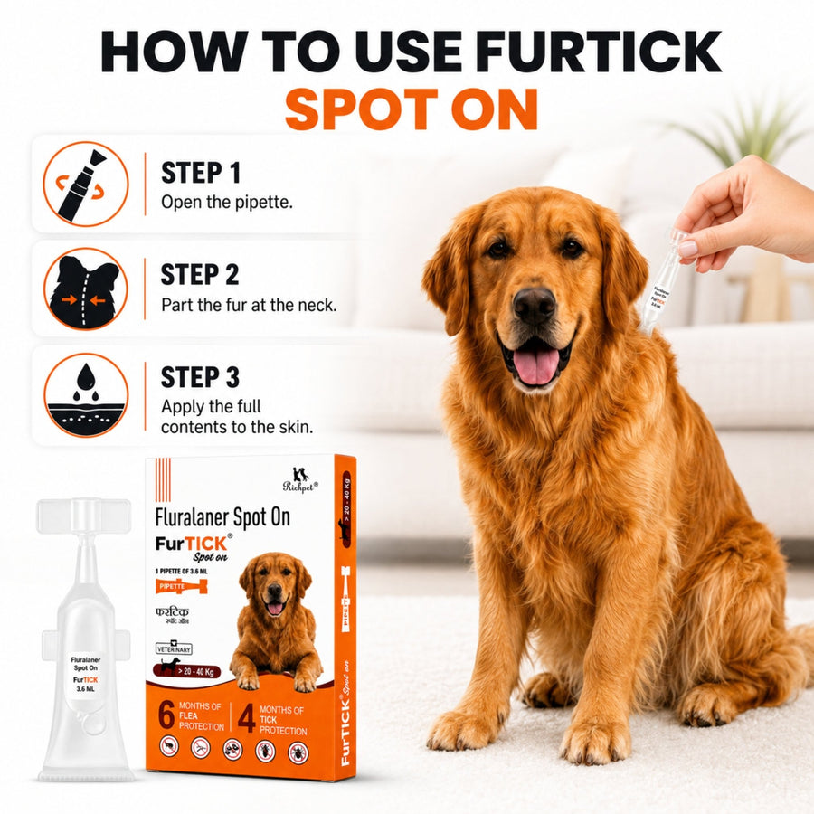FurTick Fluralaner Spot On for Dogs (20–40 kg), Tick and Flea Remover for Dogs | Topical Pipette Up to 6 Months Flea & 4 Months Tick Protection - Richpet StoreRichpet Store