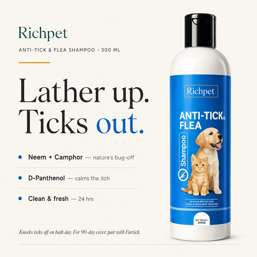 Happie Fur™ · Anti Tick Puppy-safe Shampoo with Bath Scrubber - Richpet StoreRichpet Store