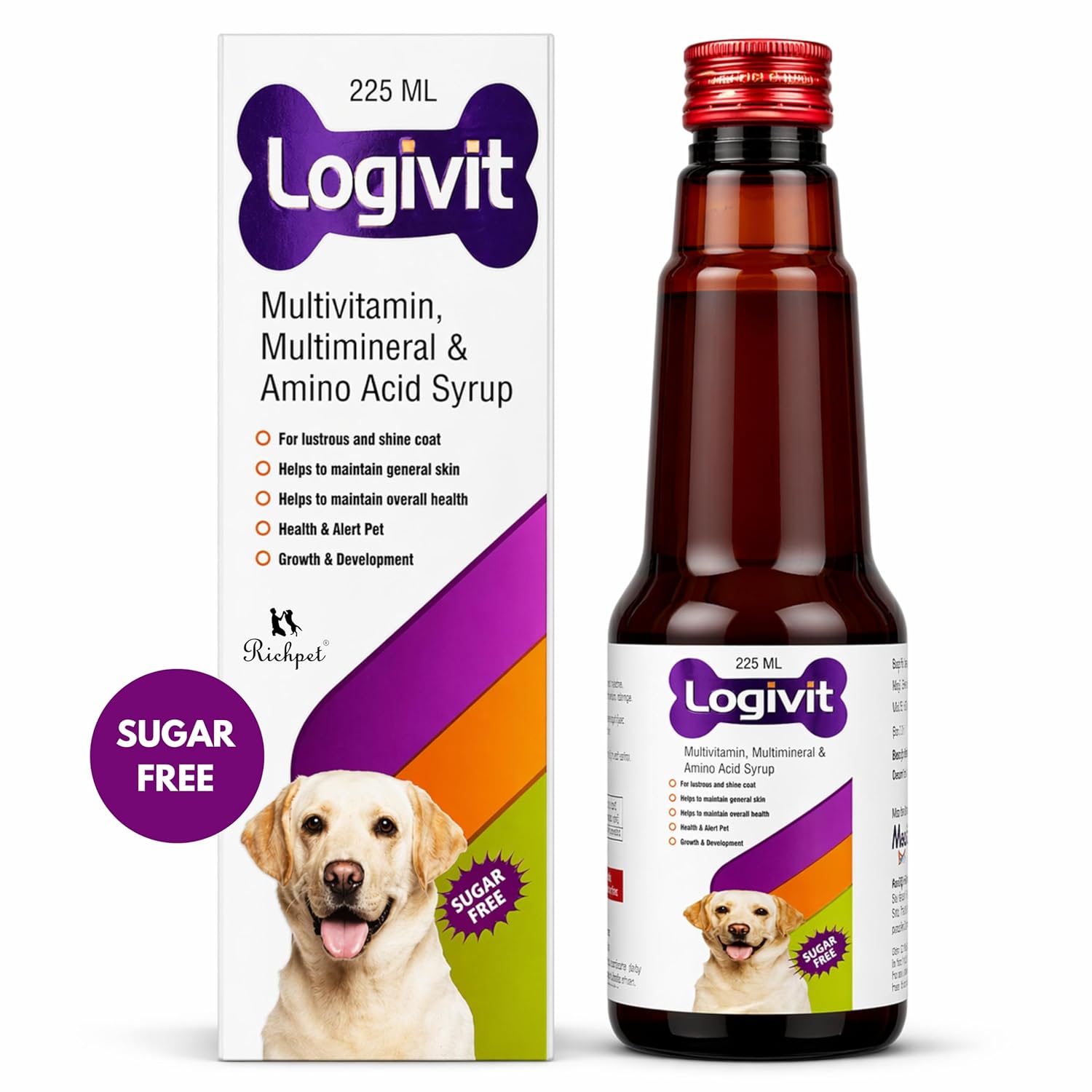 Logivit Multivitamin Syrup for Dogs & Cats | Daily Health Tonic for Immunity, Energy & Growth | Supports Skin & Coat | Vitamin, Mineral & Amino Acid Supplement - 225ml - Richpet StoreRichpet Store