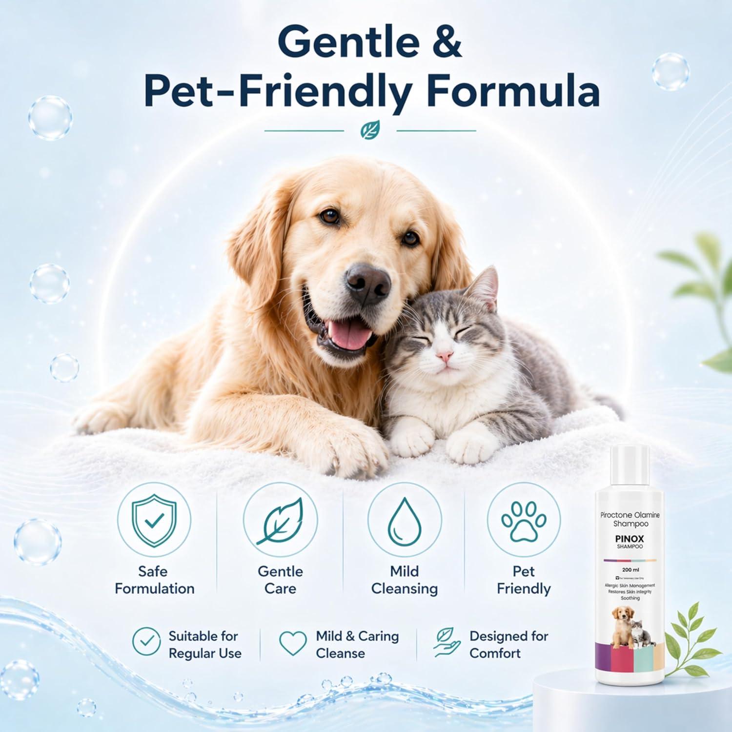 Pinox Shampoo for Dogs & Cats 200ml | Piroctone Olamine Formula for Itchy Skin Care & Coat Hygiene | Soothing Pet Cleanser for Sensitive Skin & Daily Grooming - Richpet StoreRichpet Store