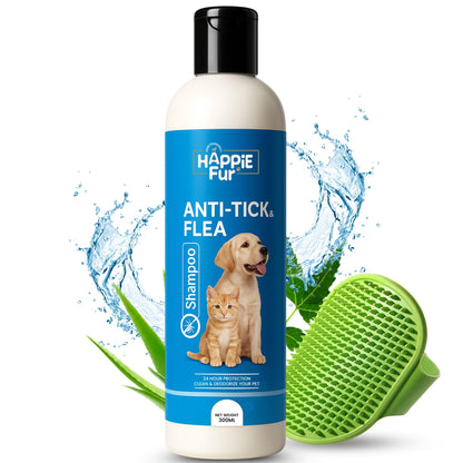 Richpet Anti Tick & Flea Pet Shampoo (300ml) — Natural Neem & Aloe Vera Formula | Optional Bath Brush Combo - Richpet StoreRichpet Store