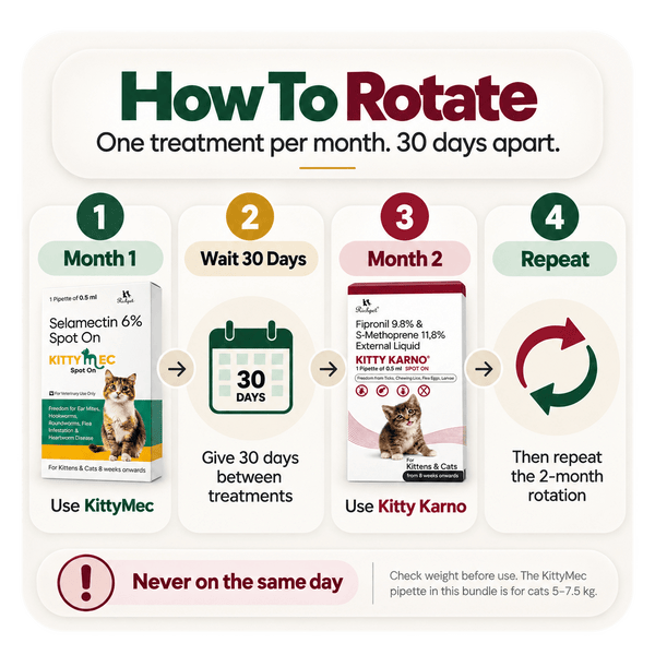 Richpet Complete Cat Parasite Protection Bundle | 2-Month Rotation | Fleas, Ticks, Lice, Ear Mites, Roundworms, Hookworms & Heartworm - Richpet StoreRichpet Store