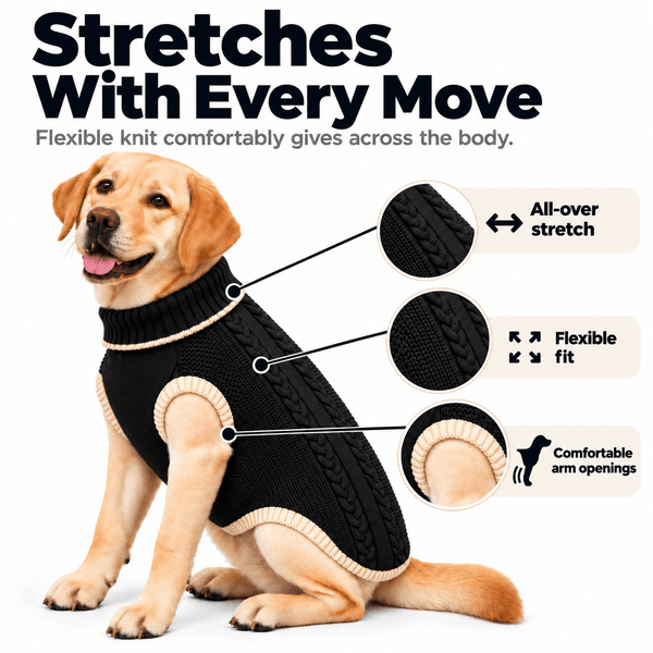 Richpet Cozy Knit Turtleneck Dog Sweater | Soft Stretchable Acrylic Winter Pullover | Machine Washable | Black - Richpet StoreRichpet Store