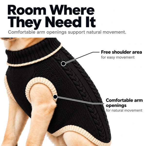 Richpet Cozy Knit Turtleneck Dog Sweater | Soft Stretchable Acrylic Winter Pullover | Machine Washable | Black - Richpet StoreRichpet Store