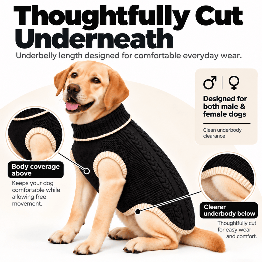 Richpet Cozy Knit Turtleneck Dog Sweater | Soft Stretchable Acrylic Winter Pullover | Machine Washable | Black - Richpet StoreRichpet Store