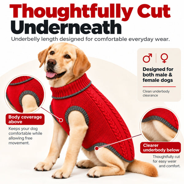 Richpet Cozy Knit Turtleneck Dog Sweater | Soft Stretchable Acrylic Winter Pullover | Machine Washable | Dark Red - Richpet StoreRichpet Store