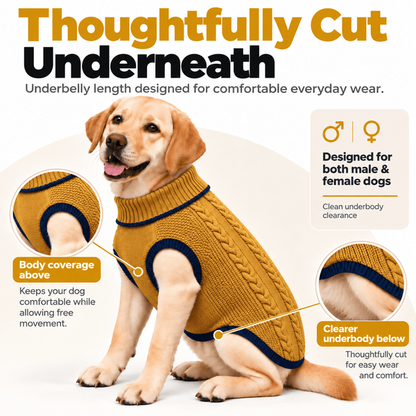 Richpet Cozy Knit Turtleneck Dog Sweater | Soft Stretchable Acrylic Winter Pullover | Machine Washable | Mustard - Richpet StoreRichpet Store