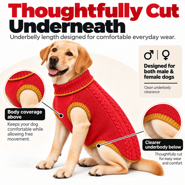 Richpet Cozy Knit Turtleneck Dog Sweater | Soft Stretchable Acrylic Winter Pullover | Machine Washable | Red - Richpet StoreRichpet Store
