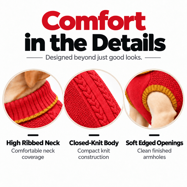 Richpet Cozy Knit Turtleneck Dog Sweater | Soft Stretchable Acrylic Winter Pullover | Machine Washable | Red - Richpet StoreRichpet Store