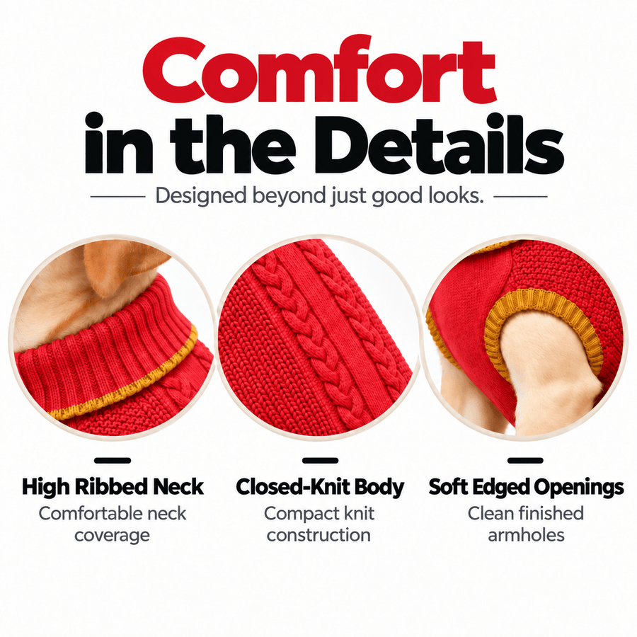 Richpet Cozy Knit Turtleneck Dog Sweater | Soft Stretchable Acrylic Winter Pullover | Machine Washable | Red - Richpet StoreRichpet Store
