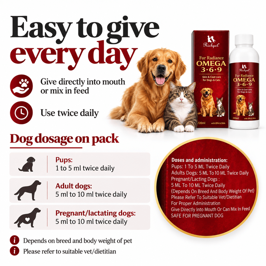 Richpet Fur Radiance Omega 3-6-9 for Dogs & Cats, Skin & Coat Oil with EPA & DHA (220ml) - Richpet StoreRichpet Store