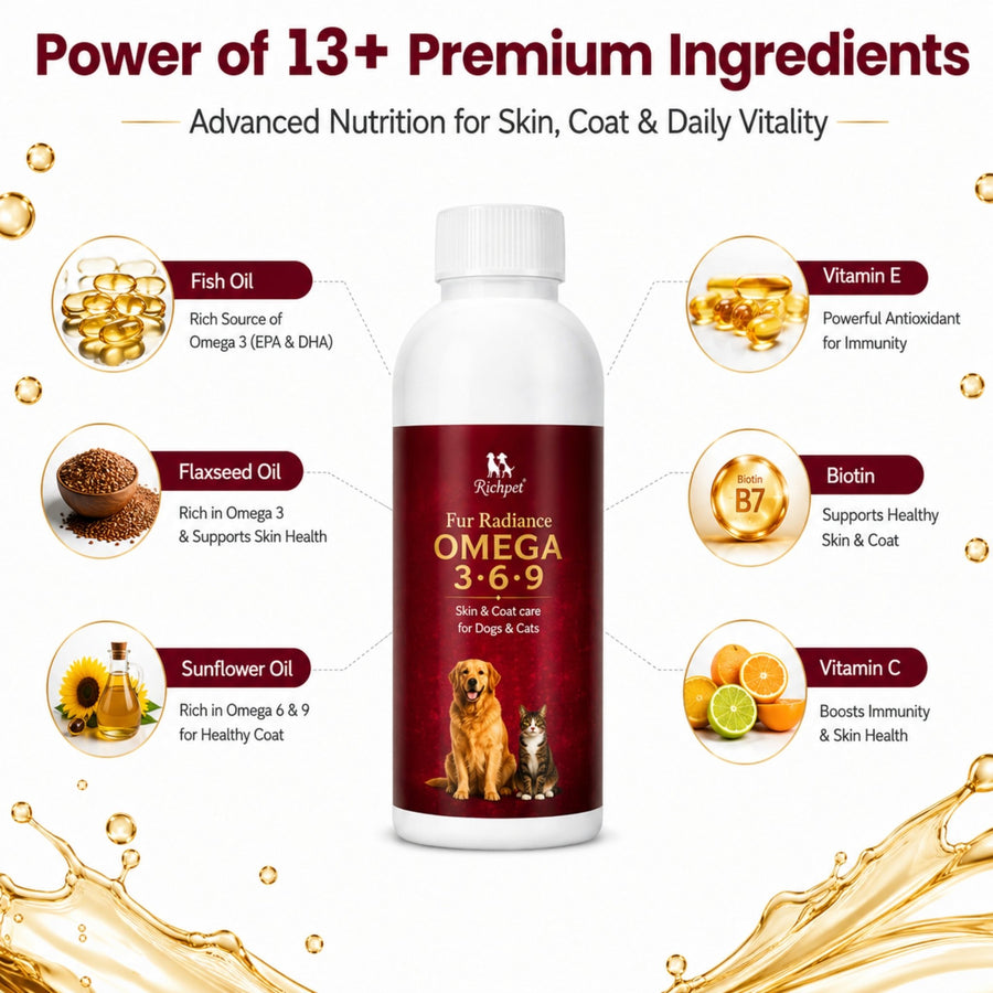 Richpet Fur Radiance Omega 3-6-9 Skin & Coat Oil for Dogs & Cats with EPA & DHA (220ml) - Richpet StoreRichpet Store