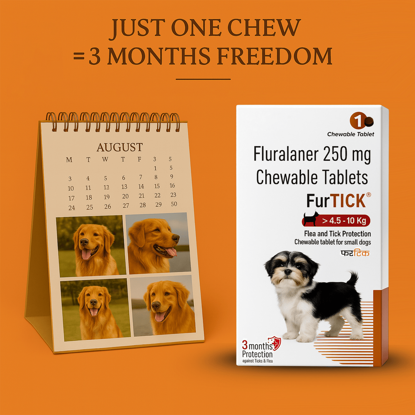 Richpet Furtick Fluralaner 250mg Flea and Tick Tablet for Dogs (4.5 - 10kg), 3 - Month Protection Against Ticks, Fleas & Mites - Richpet StoreRichpet Store