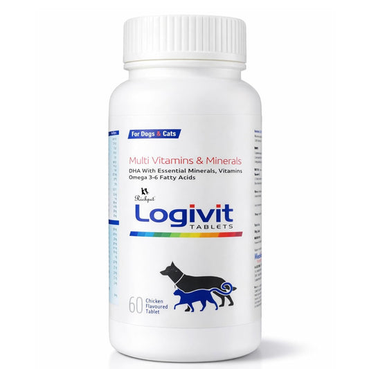 Richpet Logivit Multivitamin Tablets for Dogs & Cats – Daily Health Supplement with Vitamins & Omega 3 - 6 - 60 Chicken Flavoured Tablets - Richpet StoreRichpet Store