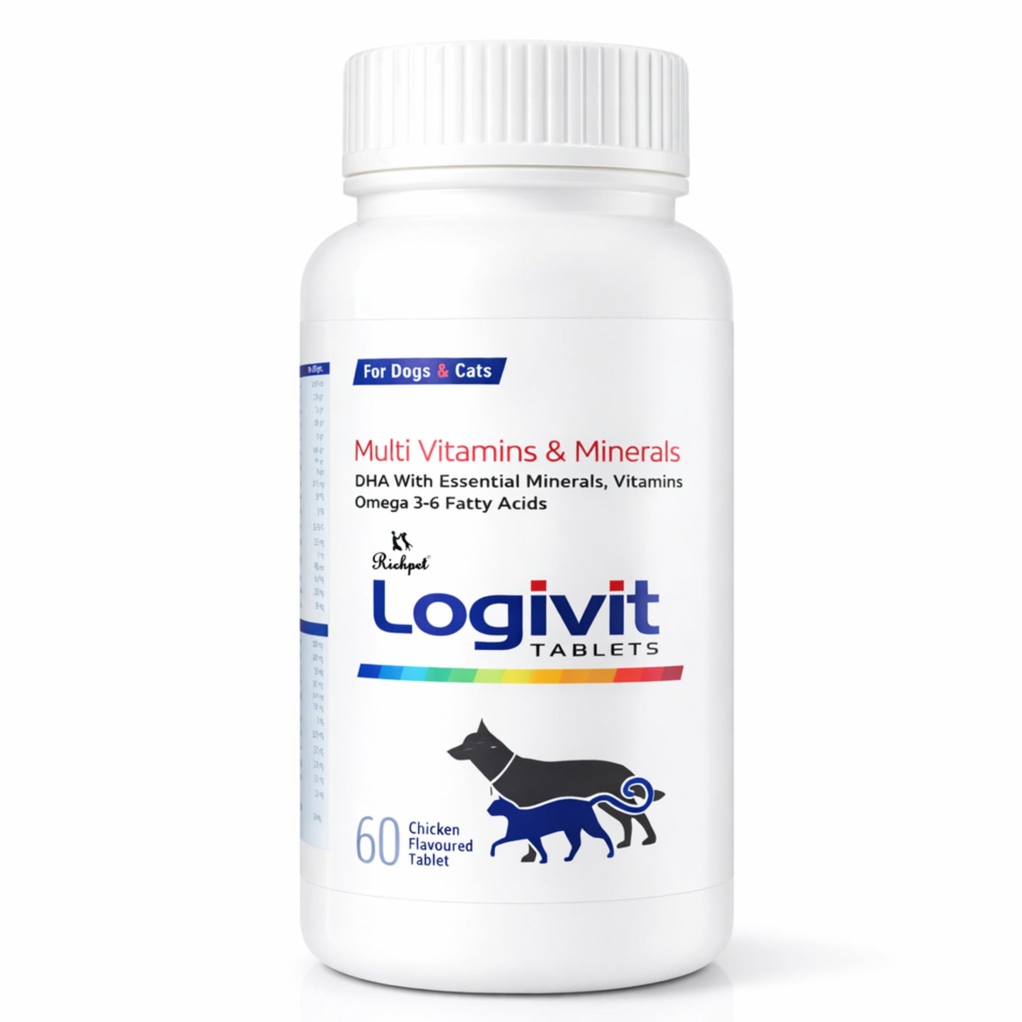 Richpet Logivit Multivitamin Tablets for Dogs & Cats – Daily Health Supplement with Vitamins & Omega 3 - 6 - 60 Chicken Flavoured Tablets - Richpet StoreRichpet Store