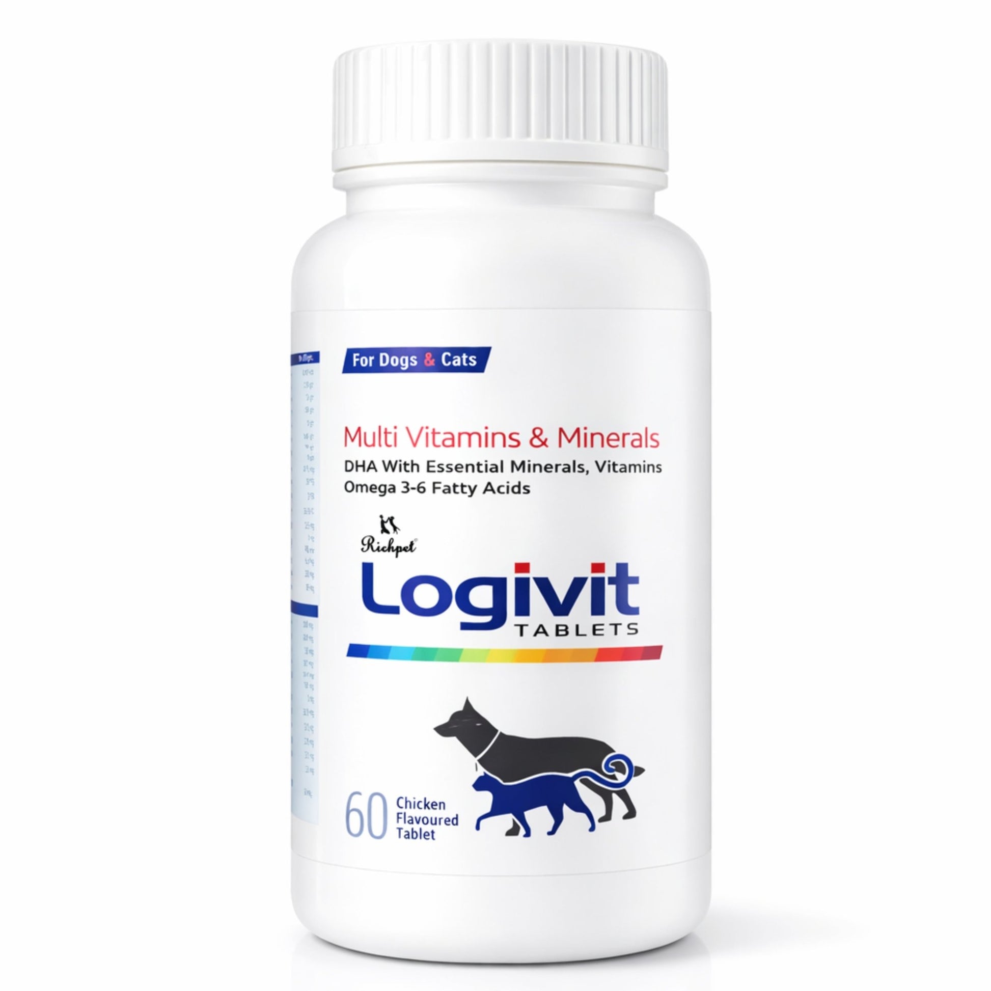 Richpet Logivit Multivitamin Tablets for Dogs & Cats – Daily Health Supplement with Vitamins & Omega 3 - 6 - 60 Chicken Flavoured Tablets - Richpet StoreRichpet Store