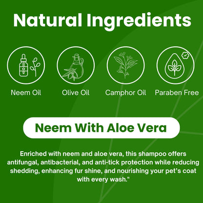 Richpet Neem & Aloe Vera Pet Shampoo (300ml) — Gentle Cleanse, Odour Control & Soft Coat | Optional Bath Brush Combo - Richpet StoreRichpet Store