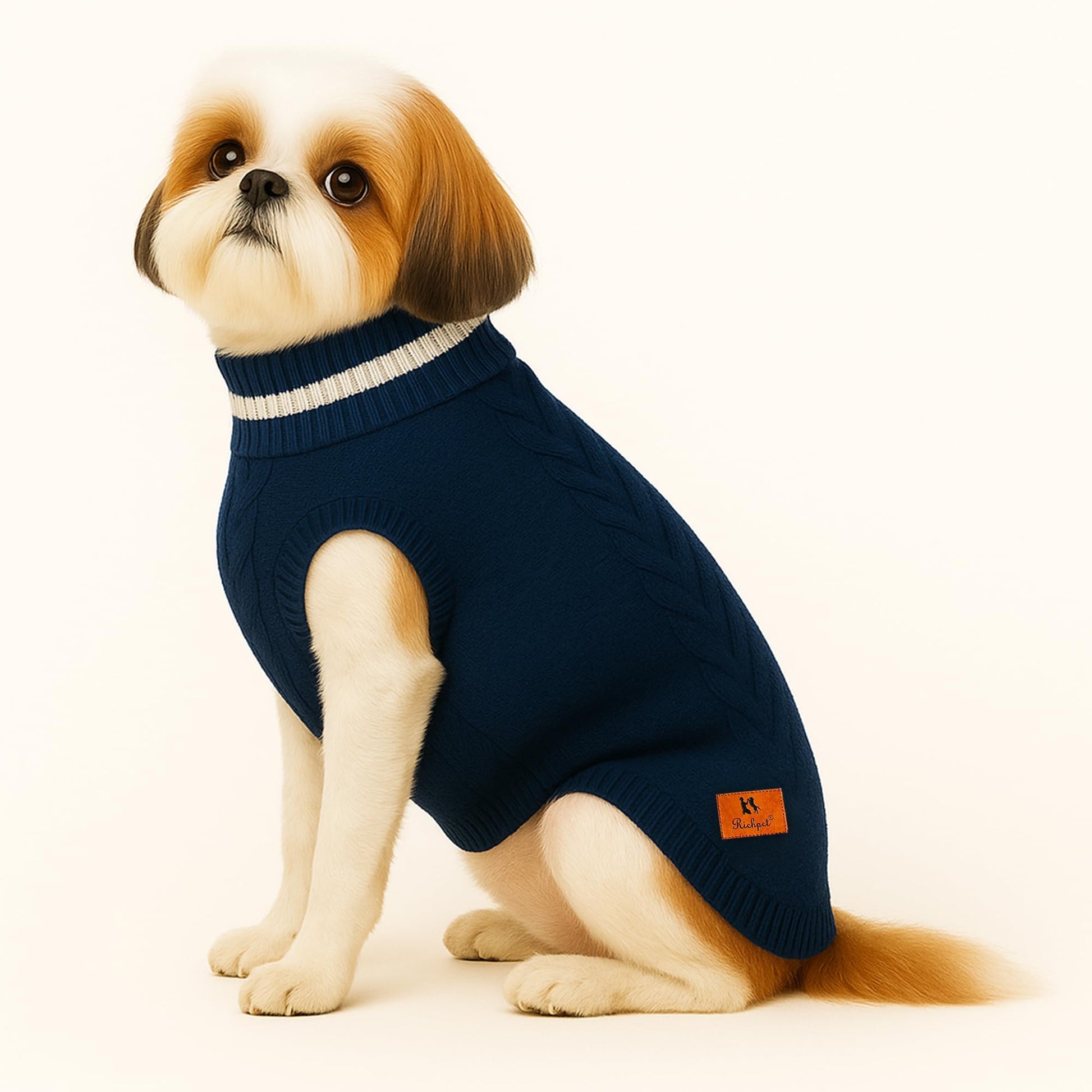 Richpet Soft & Stretchable Dog Sweater (Dark Blue) - Warm, Cozy Turtleneck Winter Knit Pullover - Richpet StoreRichpet Store