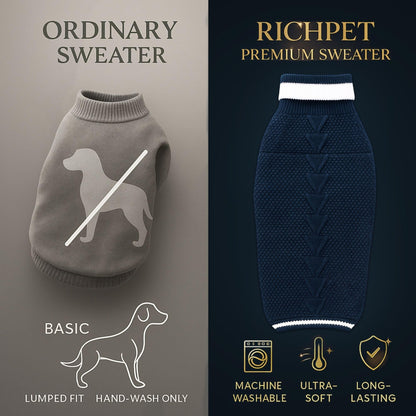 Richpet Soft & Stretchable Dog Sweater (Dark Blue) - Warm, Cozy Turtleneck Winter Knit Pullover - Richpet StoreRichpet Store