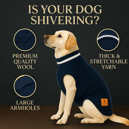 Richpet Soft & Stretchable Dog Sweater (Dark Blue) - Warm, Cozy Turtleneck Winter Knit Pullover - Richpet StoreRichpet Store
