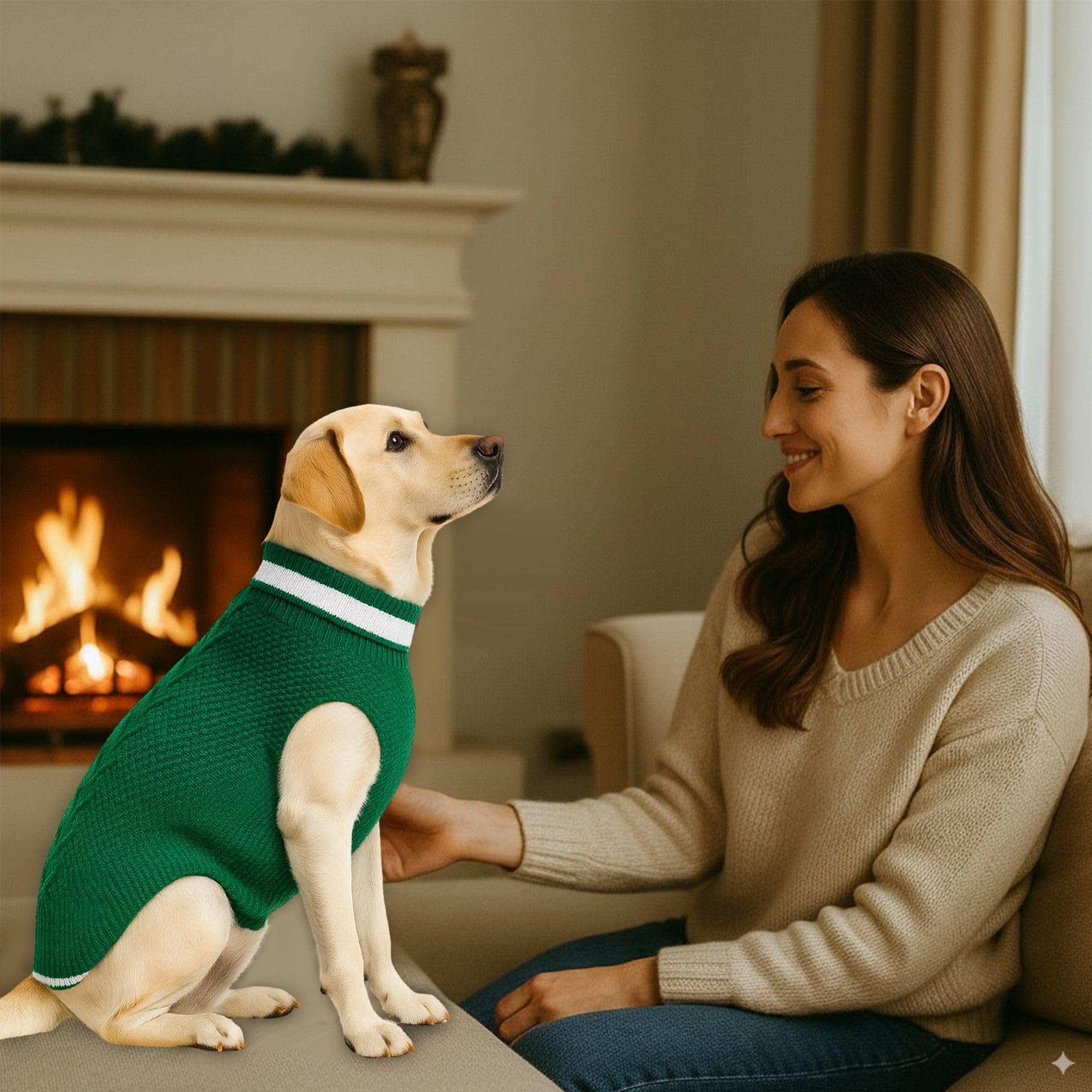 Richpet Dog Sweater – Green, Warm, Soft & Stretchable Winter Knit